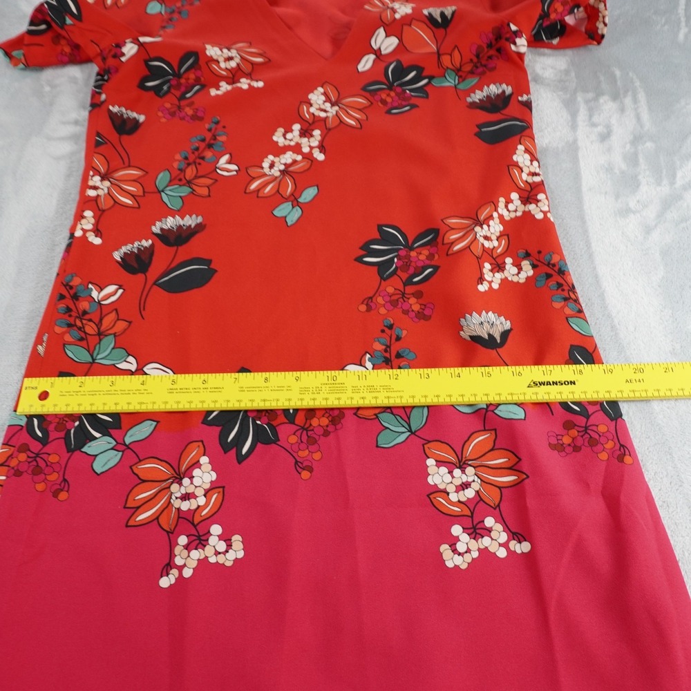 Desigual Floral Shift Dress Womens EU 38 M Red V Neck Short Sleeve Lined Office - Picture 9 of 16